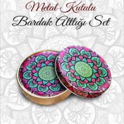 mandala desenli yuvarlak bardakaltı set