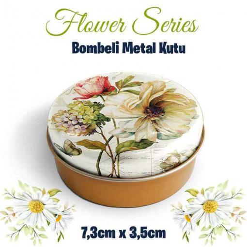 Çiçek Desenli Bombeli Metal Kutu