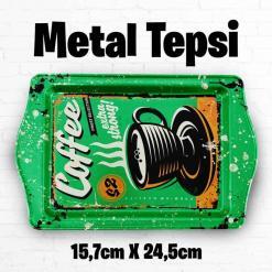 Coffee Desenli Metal Tepsi