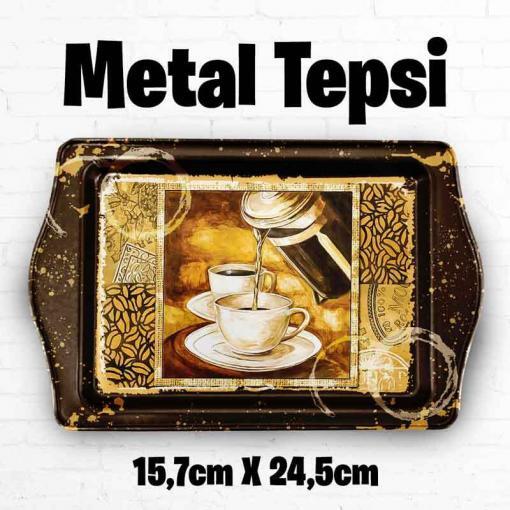 Coffee Desenli Metal Tepsi