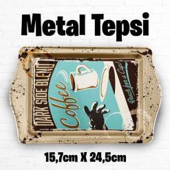 Coffee Desenli Metal Tepsi