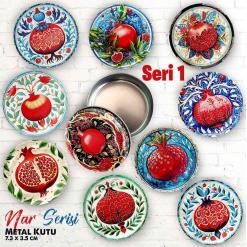 Nar Desenli Bombeli Metal Kutu ( 10 adet)
